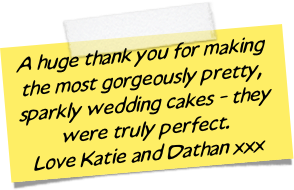 A huge thank you for making the most gorgeously pretty, sparkly wedding cakes - they were truly perfect.
Love Katie and Dathan xxx